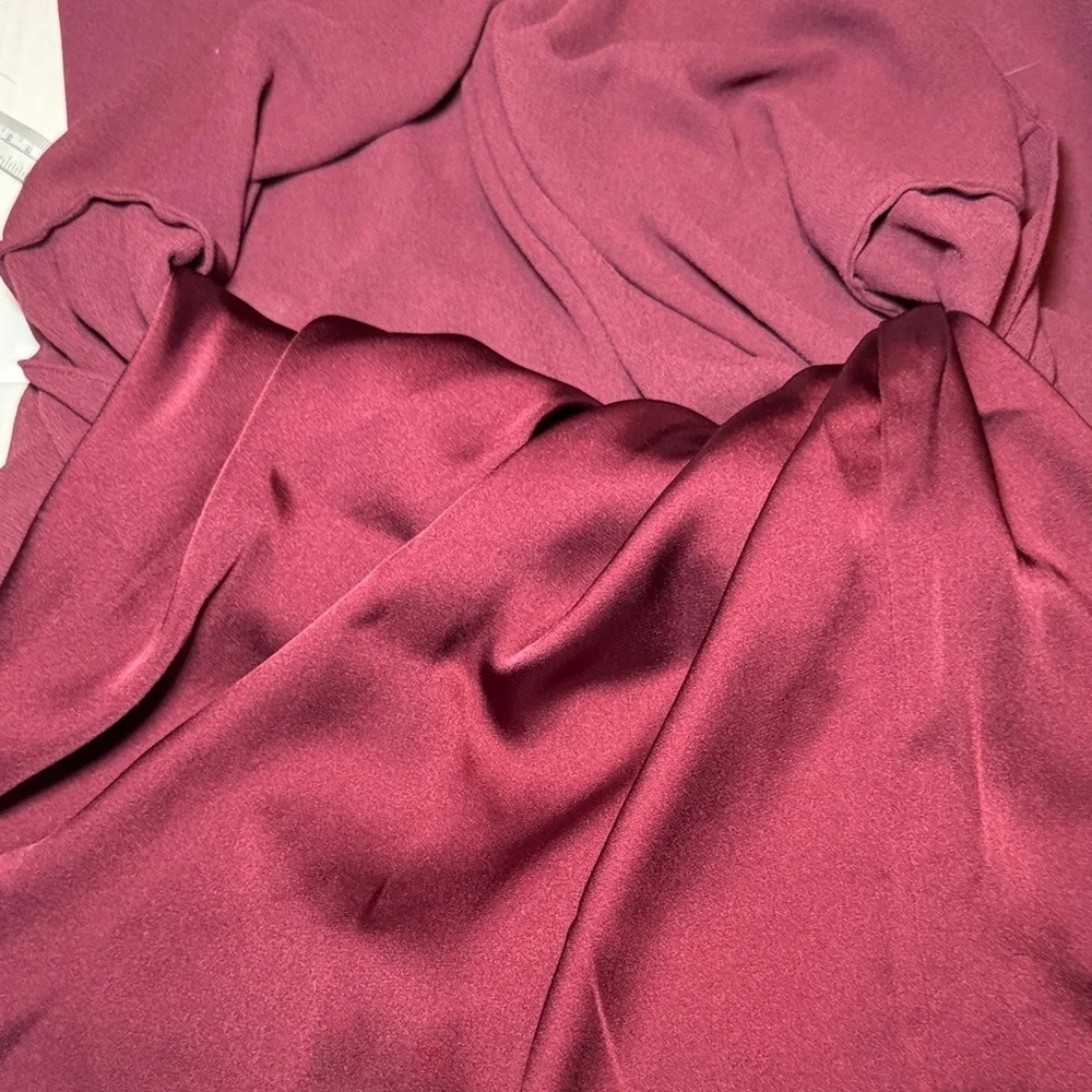 Max Studio Burgundy Women's Mini Dress Size XS Cap Sleeves Gathered Waist Xsmall